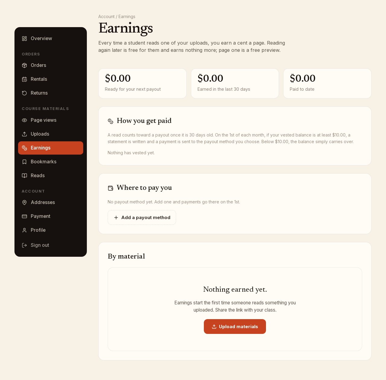 Screenshot: buyer earnings