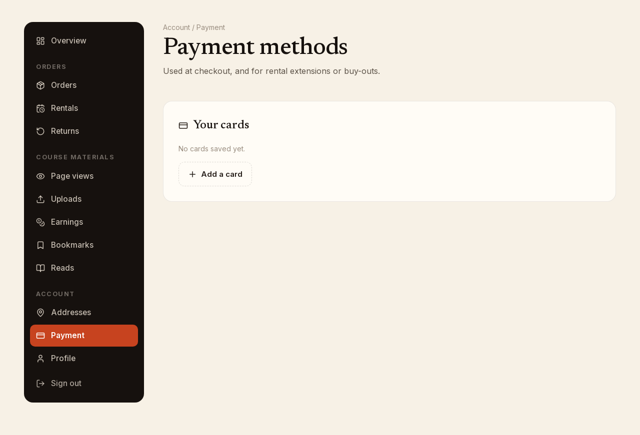 Screenshot: The Payment methods page.