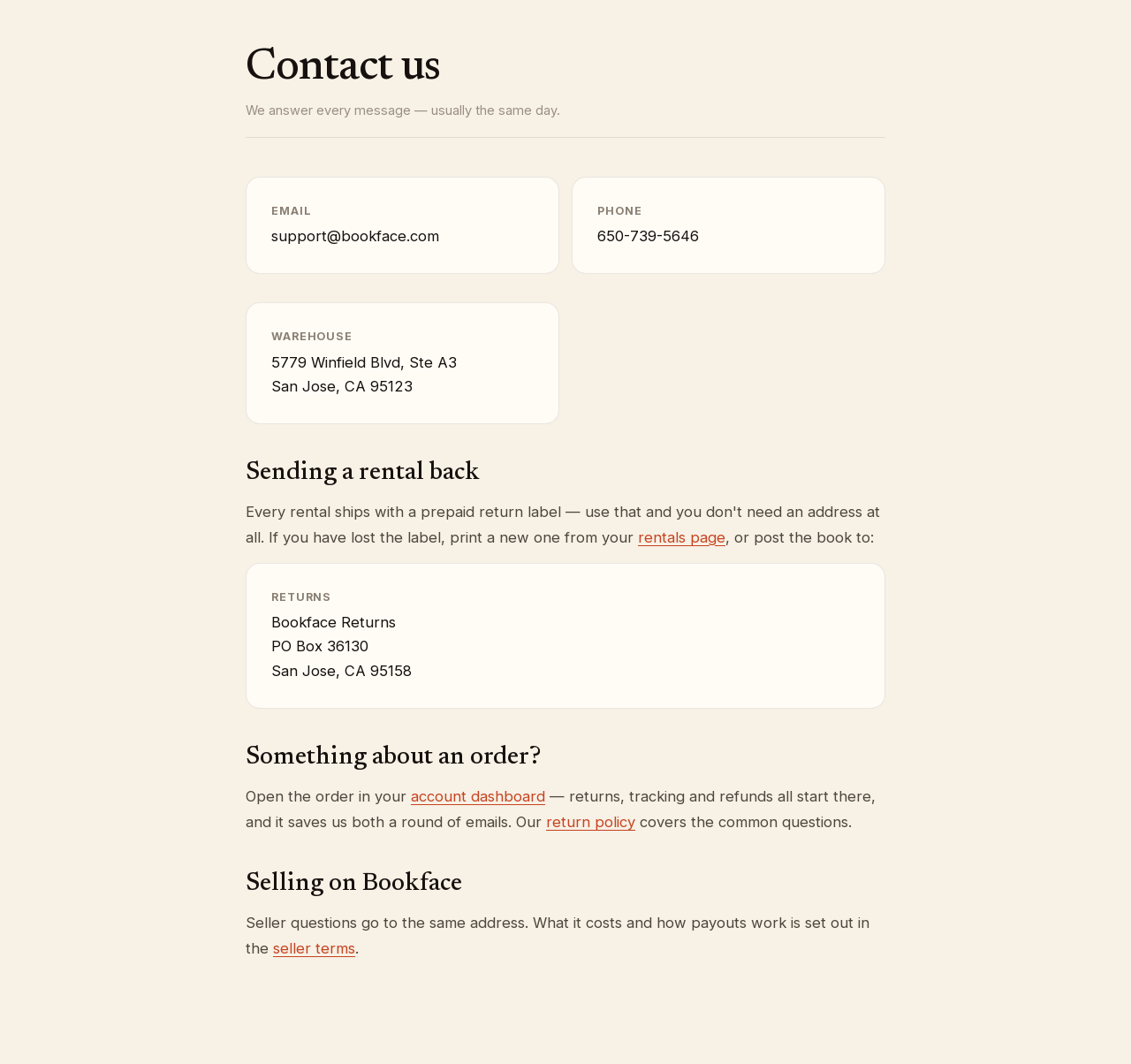 Screenshot: The Contact us page.