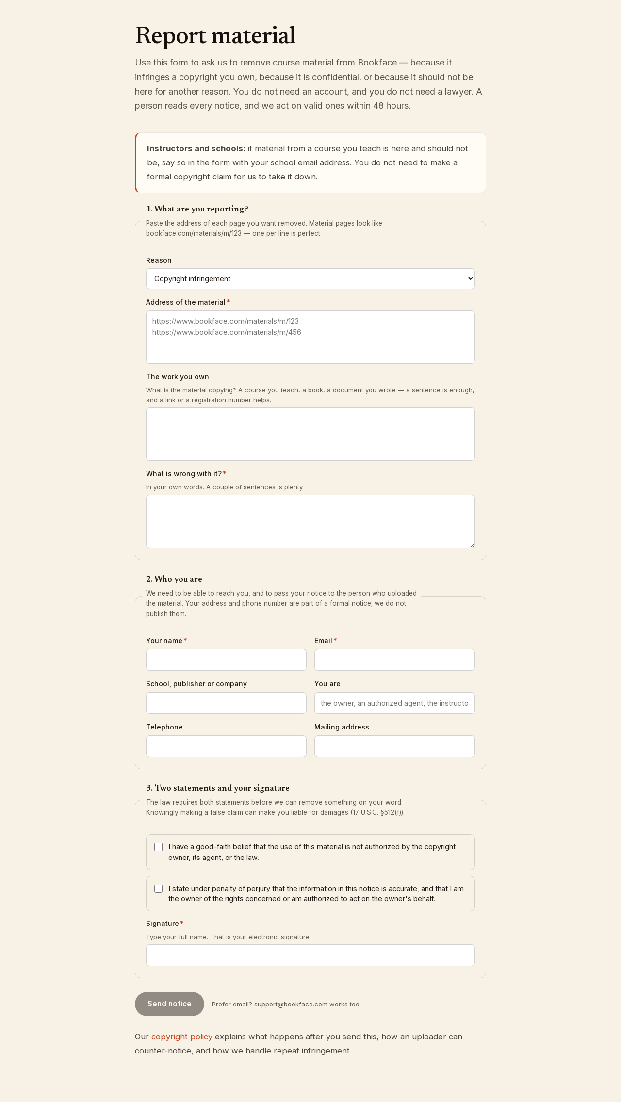 Screenshot: public copyright report