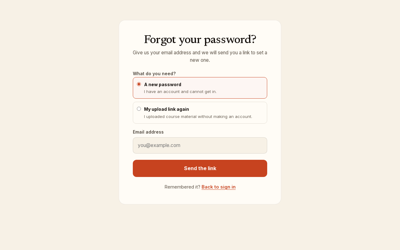 Screenshot: Choose which link you need, then enter your address.