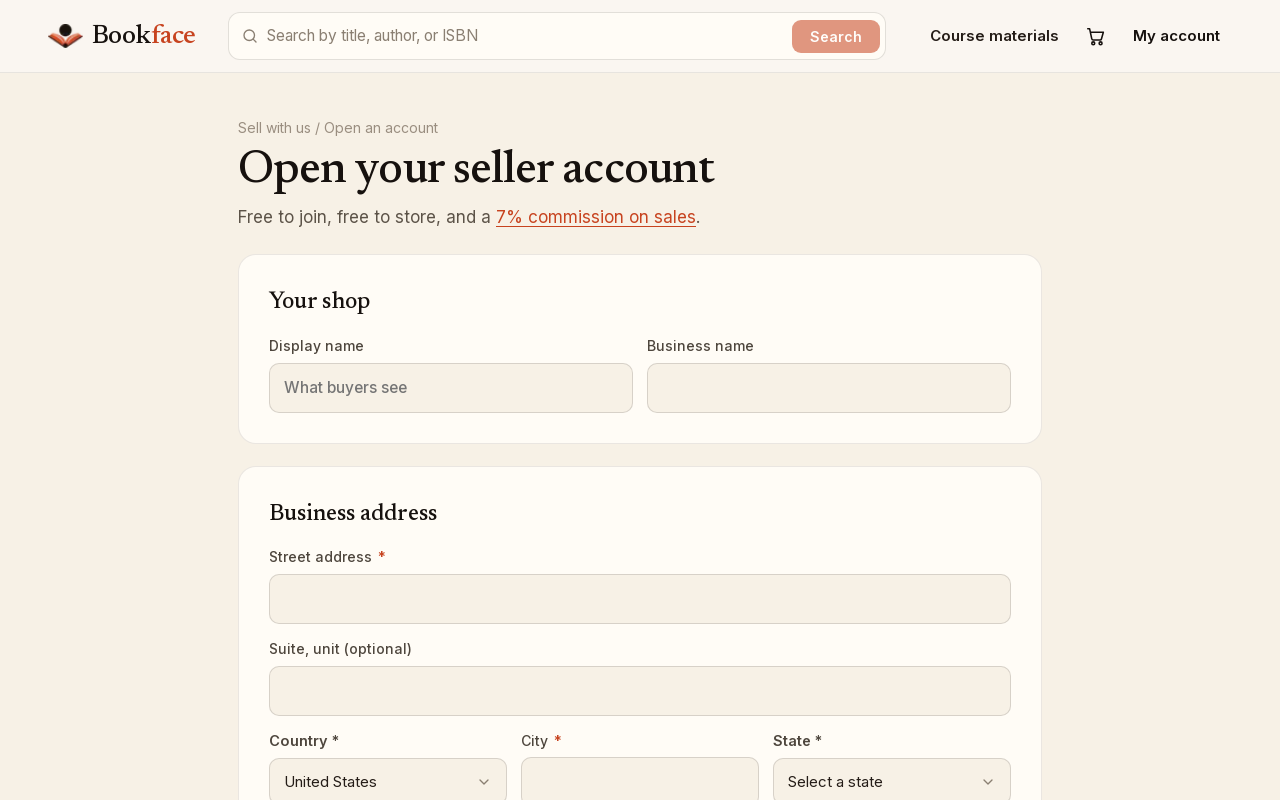 Screenshot: The seller sign-up form