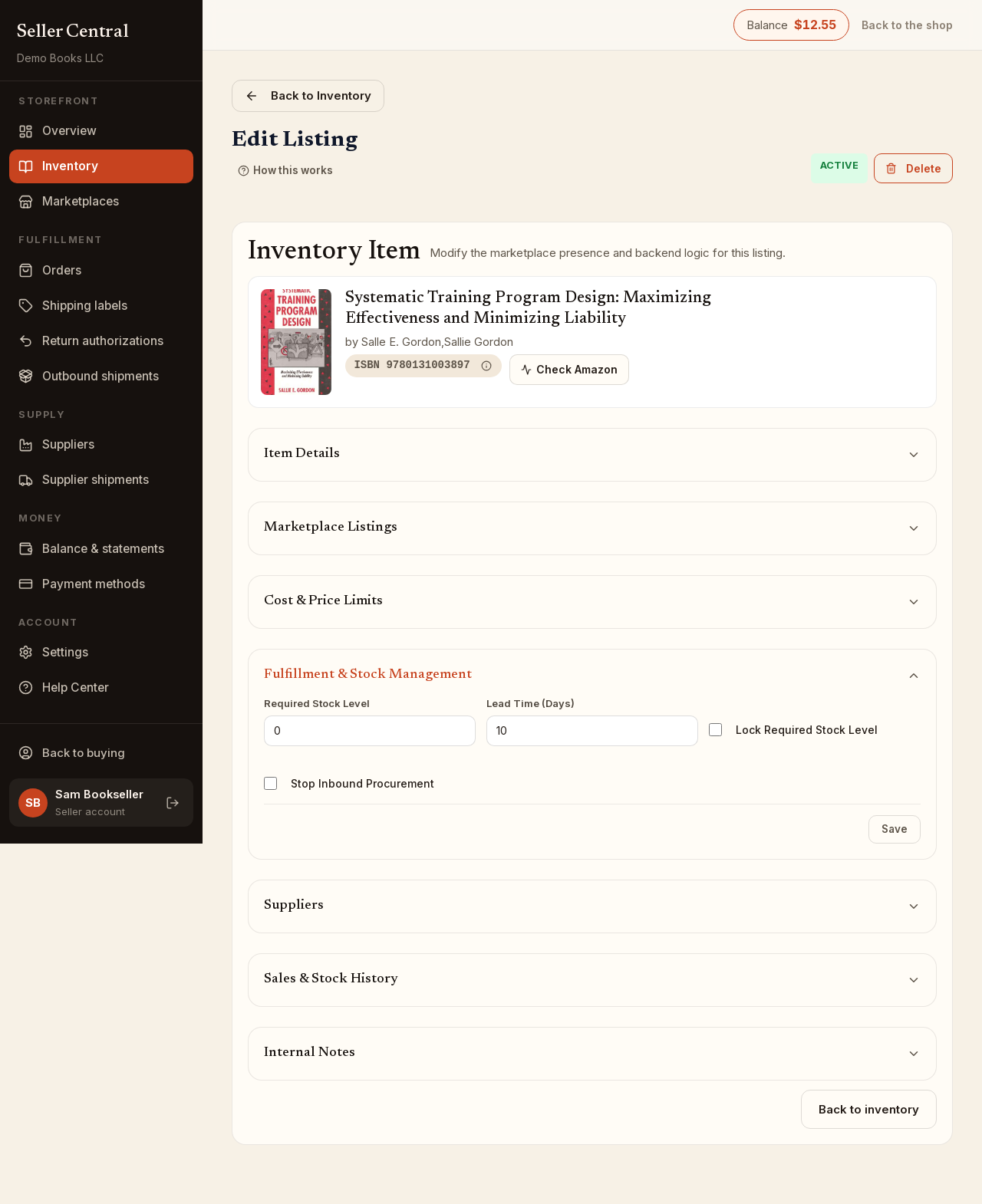 Screenshot: The Fulfillment & Stock Management section