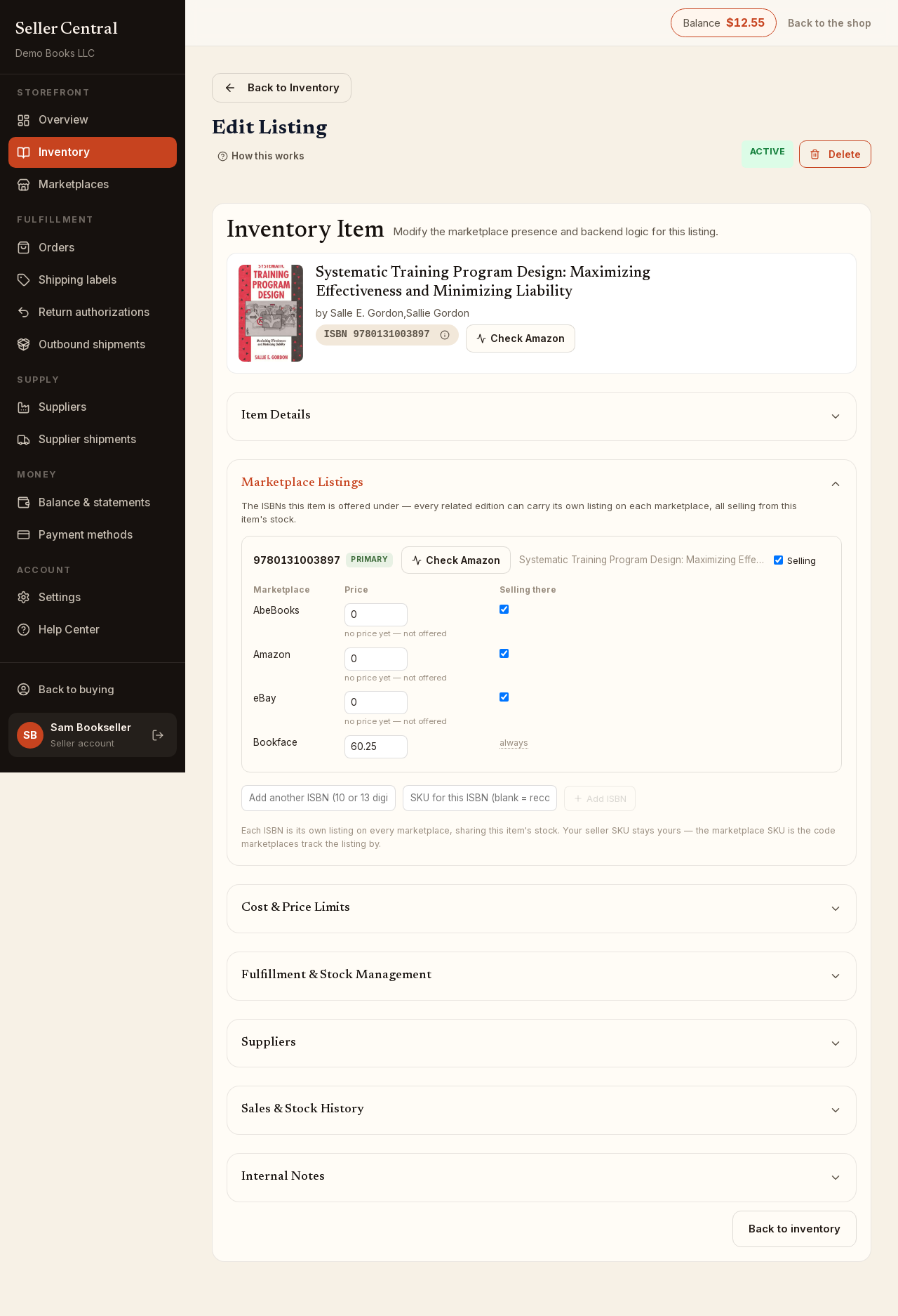 Screenshot: An added ISBN and the key it is listed under