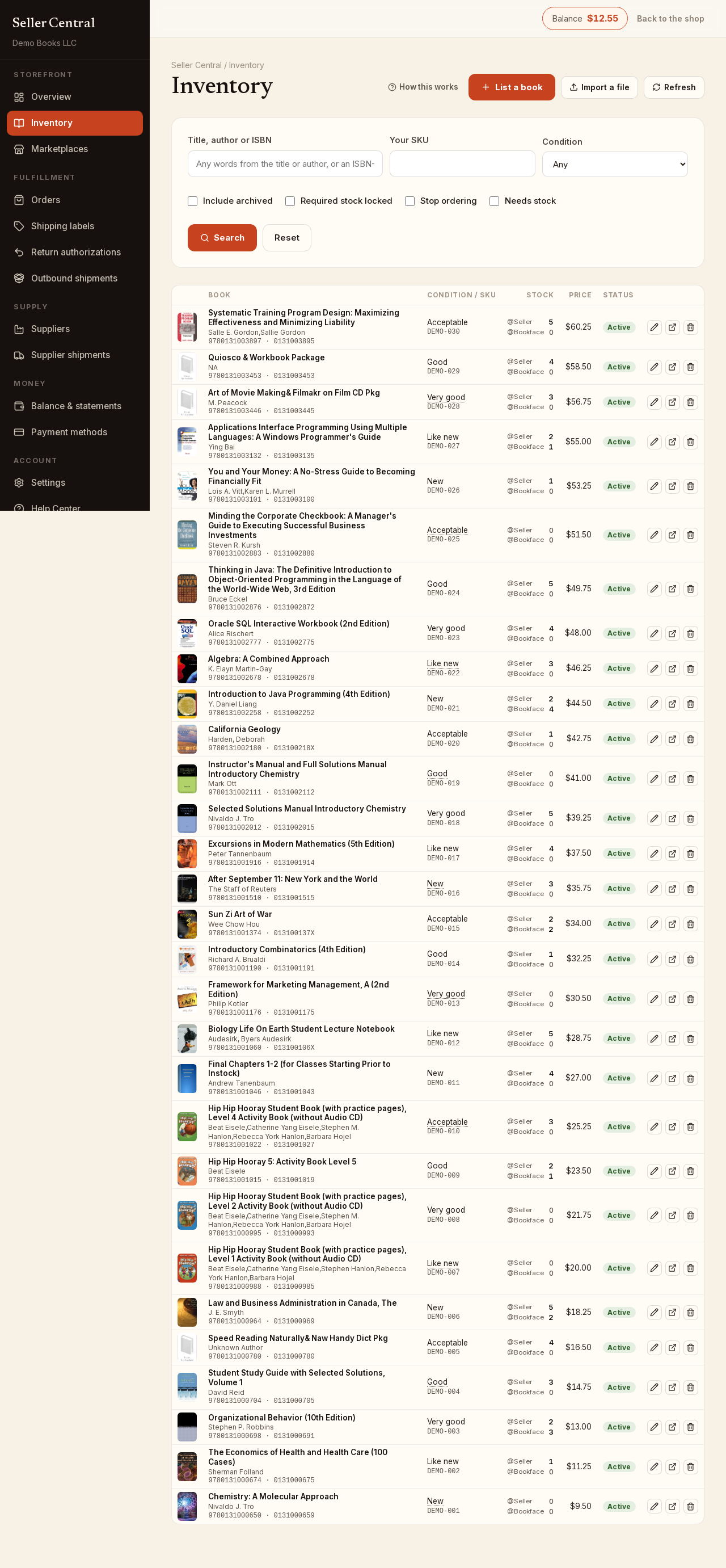 Screenshot: SKUs shown under each row's condition