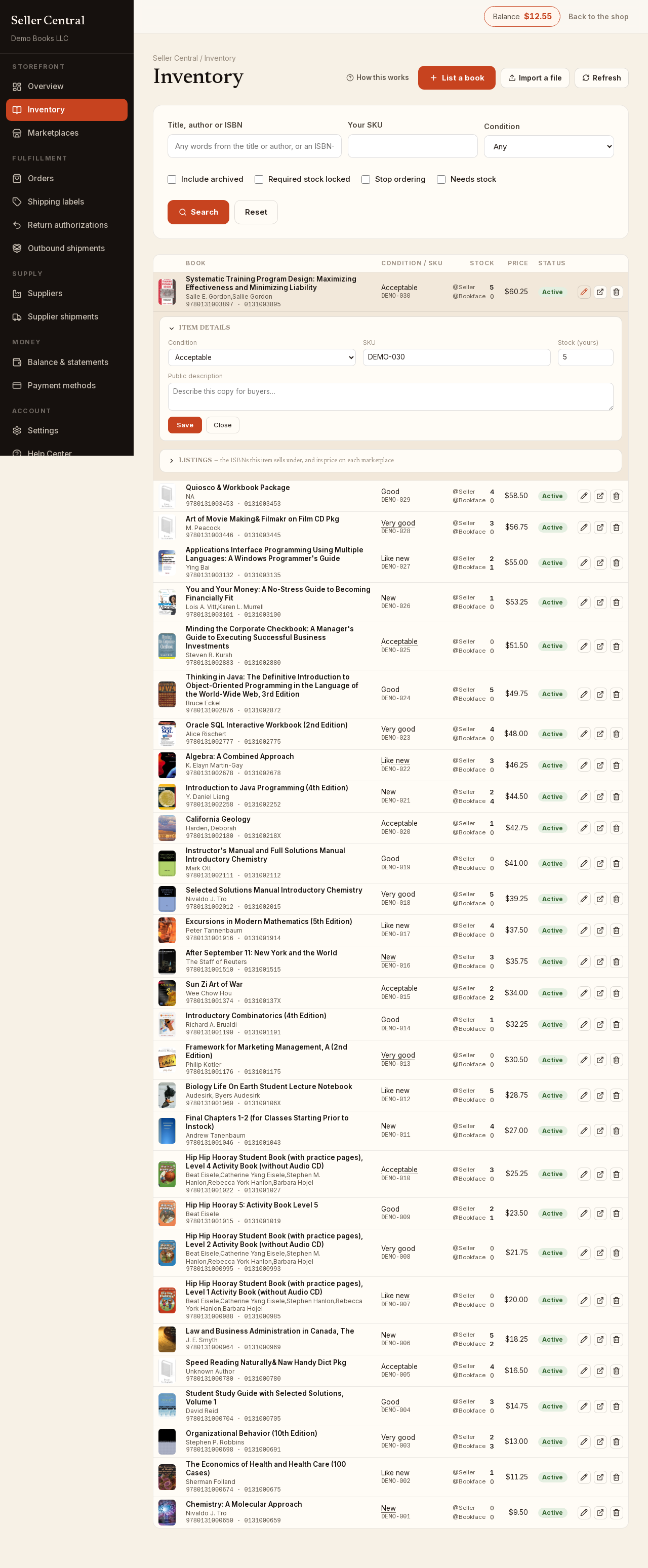 Screenshot: The quick editor open under a row