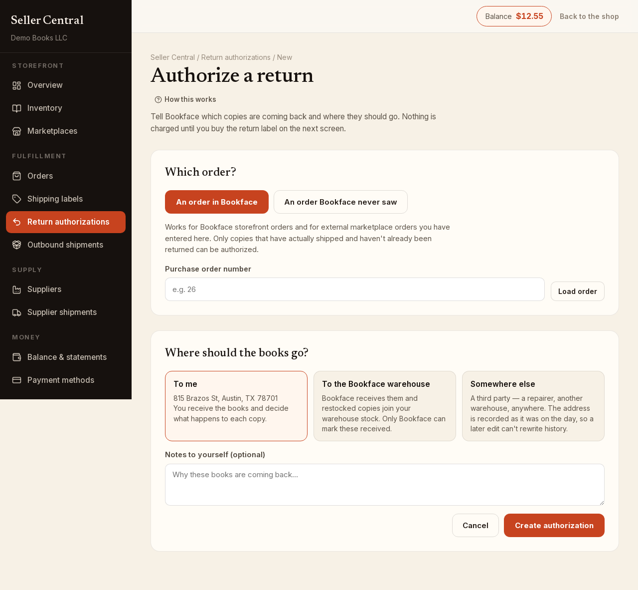 Screenshot: seller returns new