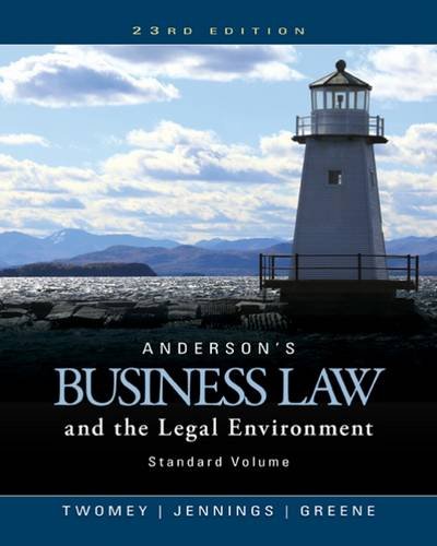 Cover of Anderson's Business Law and the Legal Environment, Standard Volume