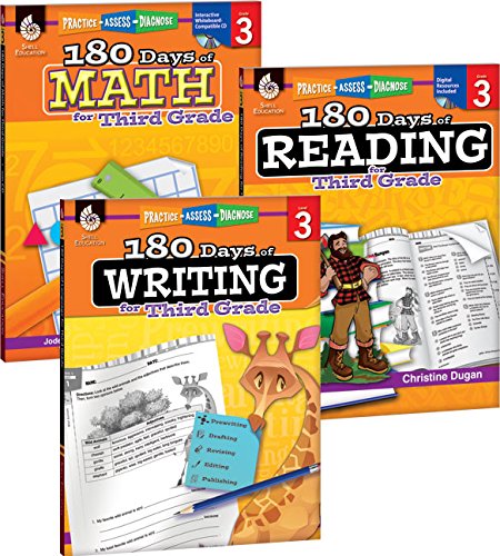 Cover of 180 Days of Practice for Third Grade (Set of 3), 3rd Grade Workbooks for Kids Ages 7-9, Includes 180 Days of Reading, 180 Days of Writing, 180 Days of Math
