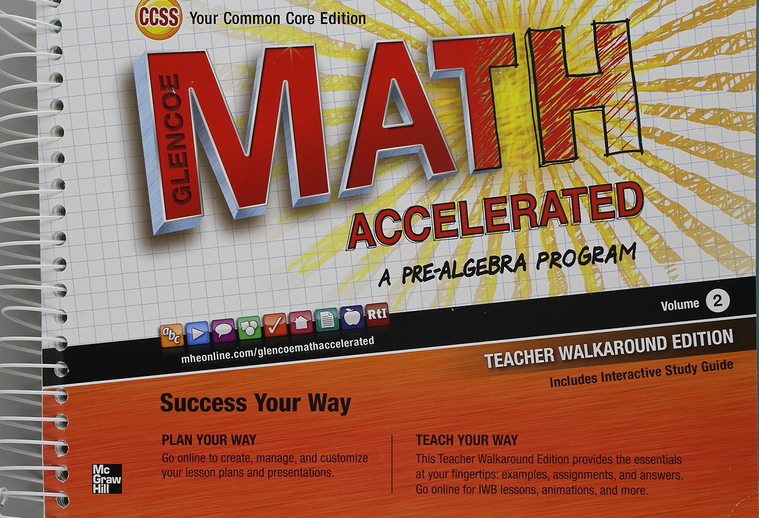 Cover of Glencoe Math Accelerated, a Pre-Algebra Program Volume 2 Teacher Walkaround Edition Common Core Edition Isbn 0076644618
