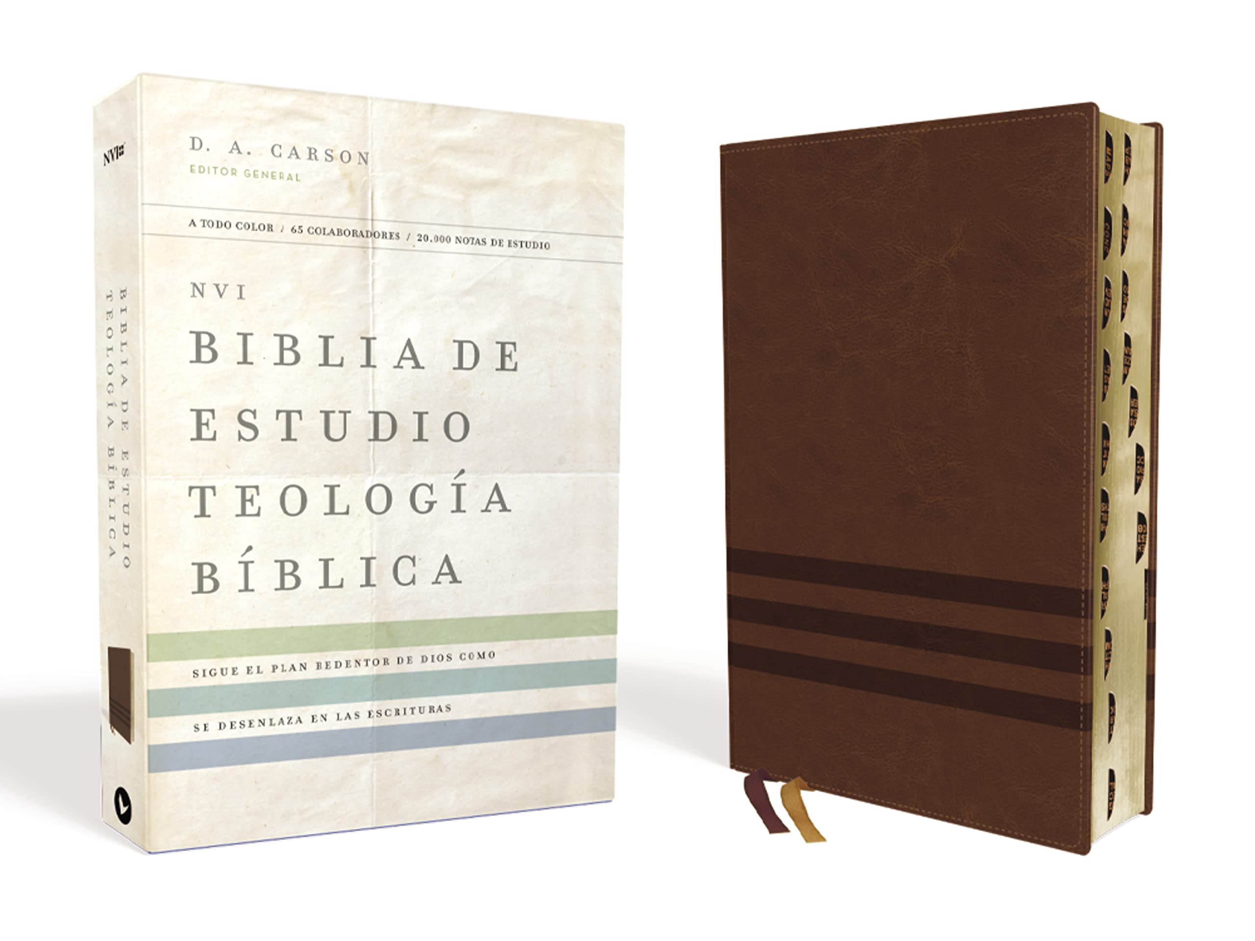 Cover of NVI, Biblia de Estudio Teología Bíblica, Interior a cuatro colores, Leathersoft, Café, con Índice: Sigue el plan redentor de Dios como se desenlaza en las Escrituras (Spanish Edition)