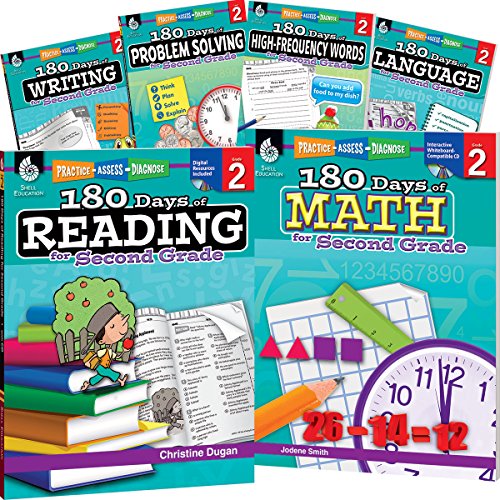 Cover of 180 Days(r) Reading, High-Frequency Words, Math, Problem Solving, Writing, & Language for Grade 2: 6-Book Set: Practice, Assess, Diagnose