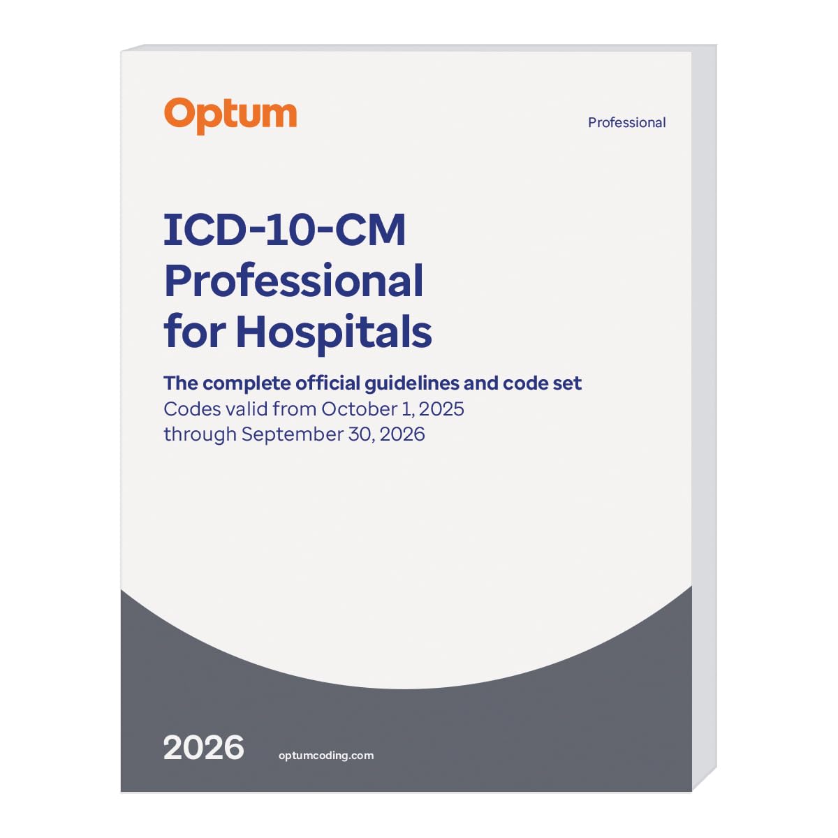 Cover of 2026 ICD-10-CM Professional for Hospitals - (Softbound) with guidelines