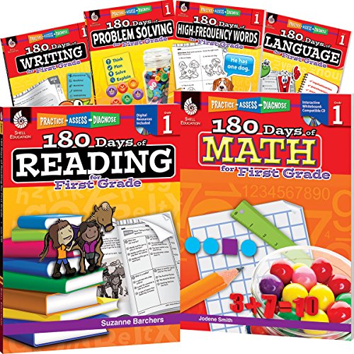 Cover of 180 Days of First Grade Practice, 1st Grade Workbook Set for Kids Ages 5-7, Includes 6 Assorted First Grade Workbooks to Practice Math, Reading, ... and Sight Word Skills (180 Days of Practice)