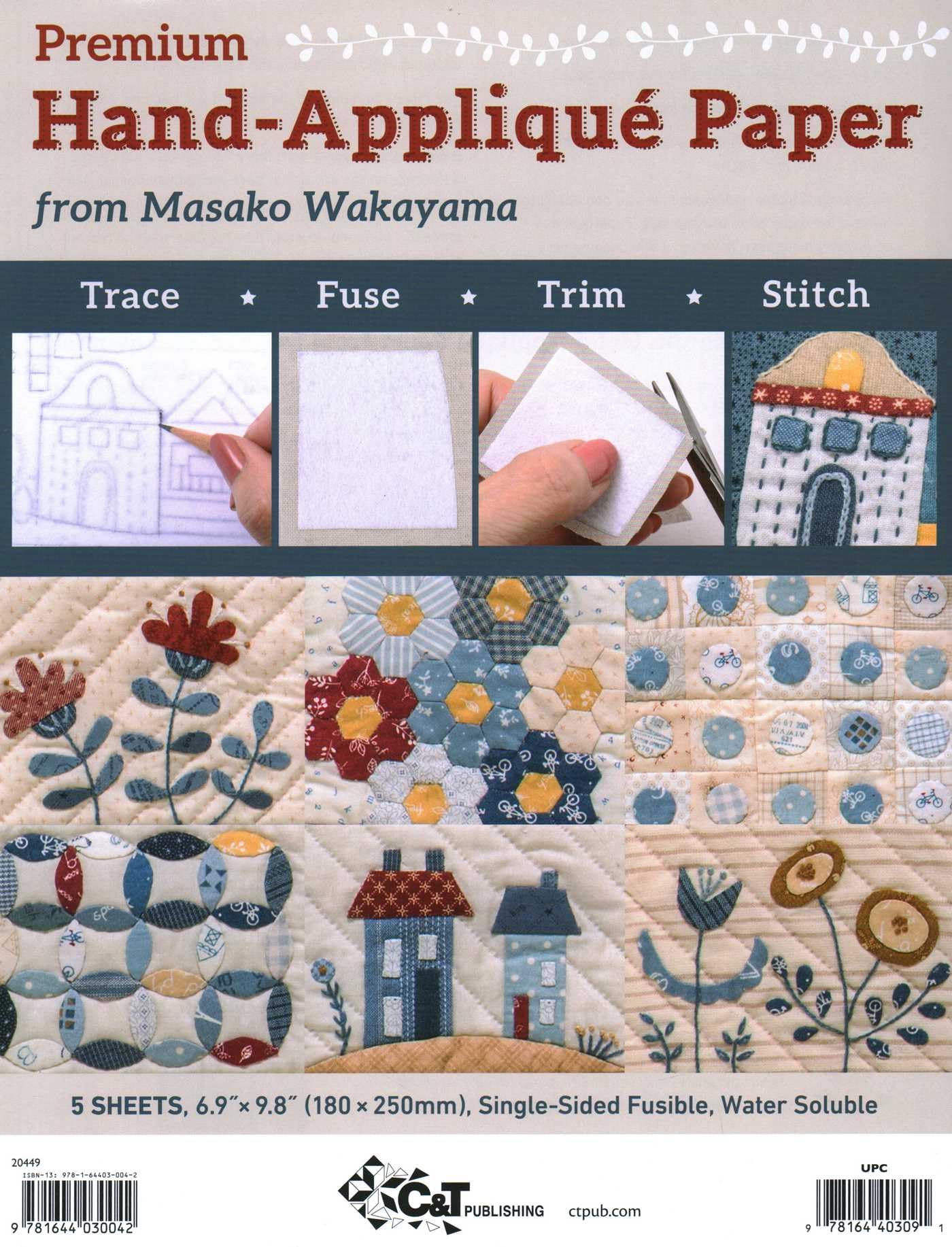 Cover of Premium Hand-Appliqué Paper from Masako Wakayama: Trace, Fuse, Trim, Stitch; Single-sided Fusible, Water Soluble