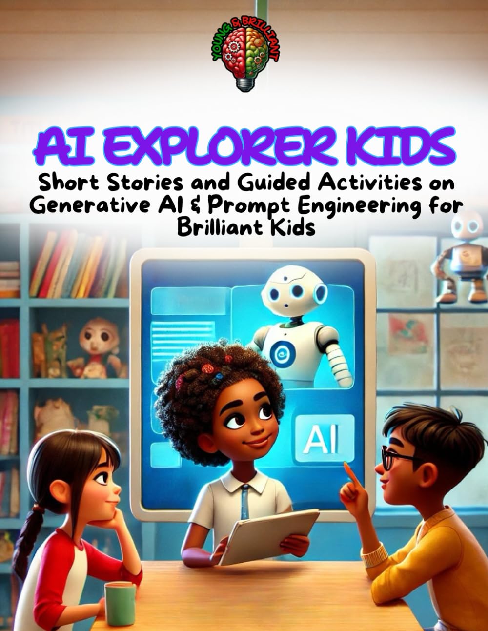 Cover of AI Explorer Kids: STEAM Short Stories and Guided Activities on Generative AI & Prompt Engineering - STEAM Building Skills for Kids Age 8 - 12 (Young & ... to Generative AI Series for Kids 8 - 12)